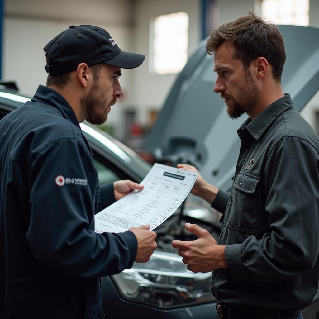 Mechanic Explaining Car Repair to Customer