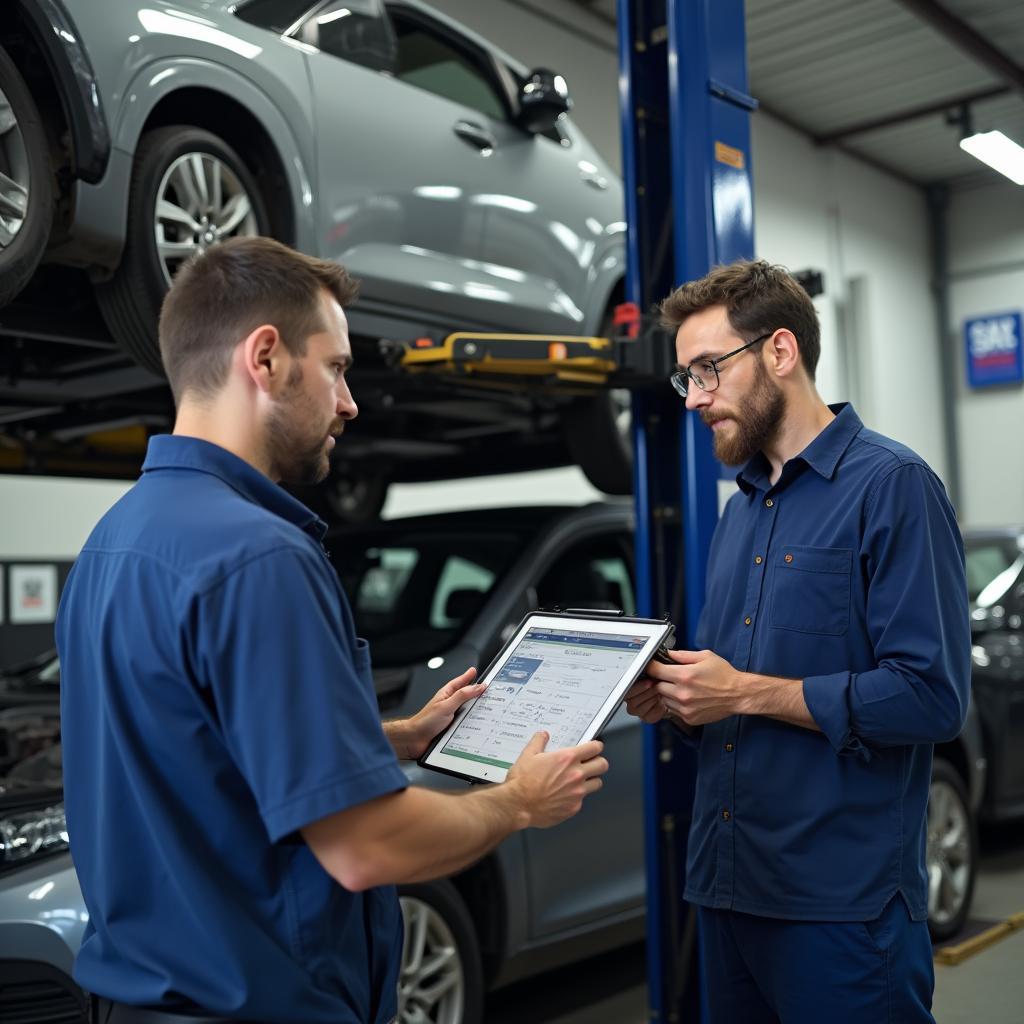 Mechanic Explaining Car Repairs to Customer