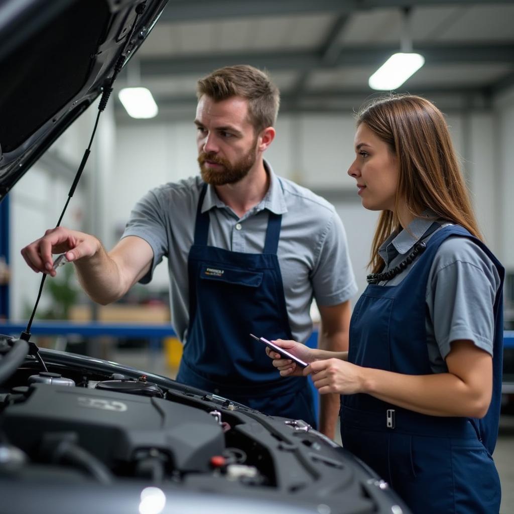 Mechanic Explaining Car Repairs to Car Owner