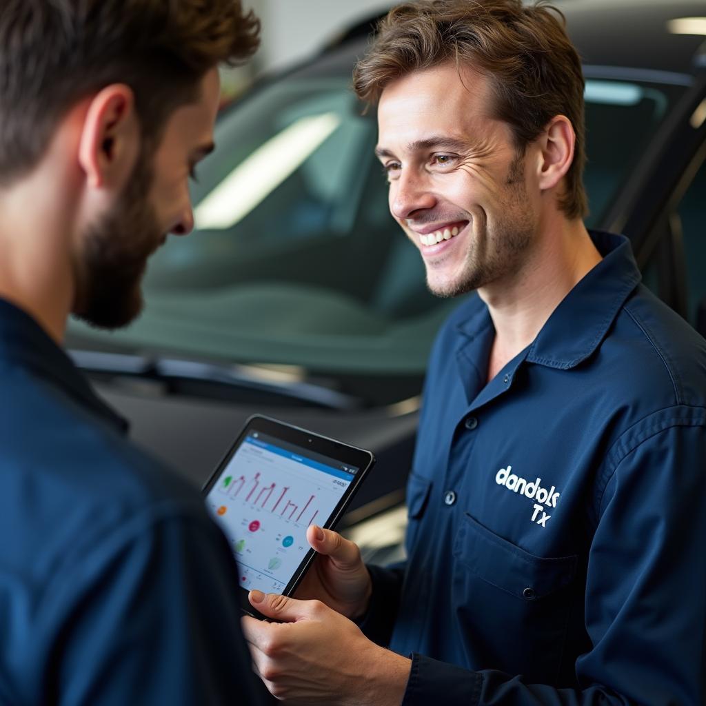 Mechanic Explaining Diagnostic Results to Car Owner