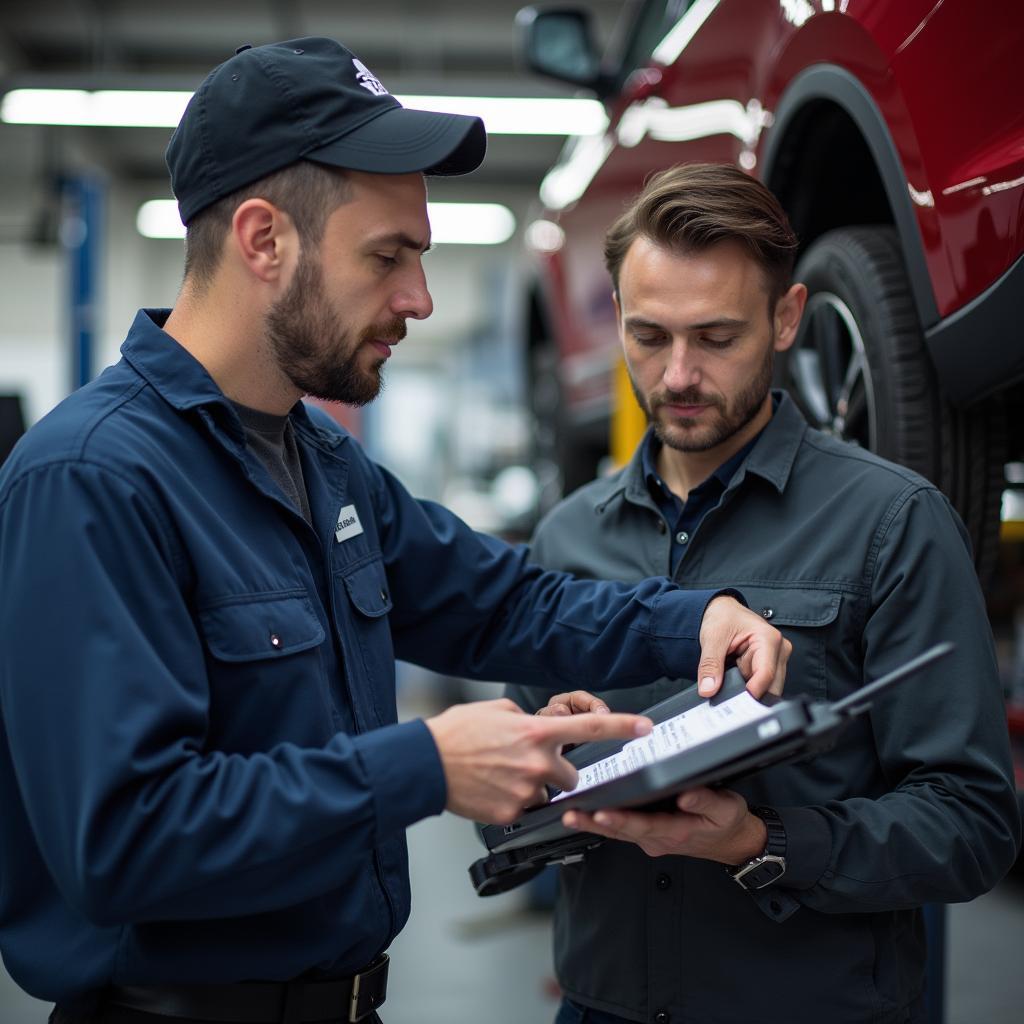 Mechanic explains diagnostic results to car owner