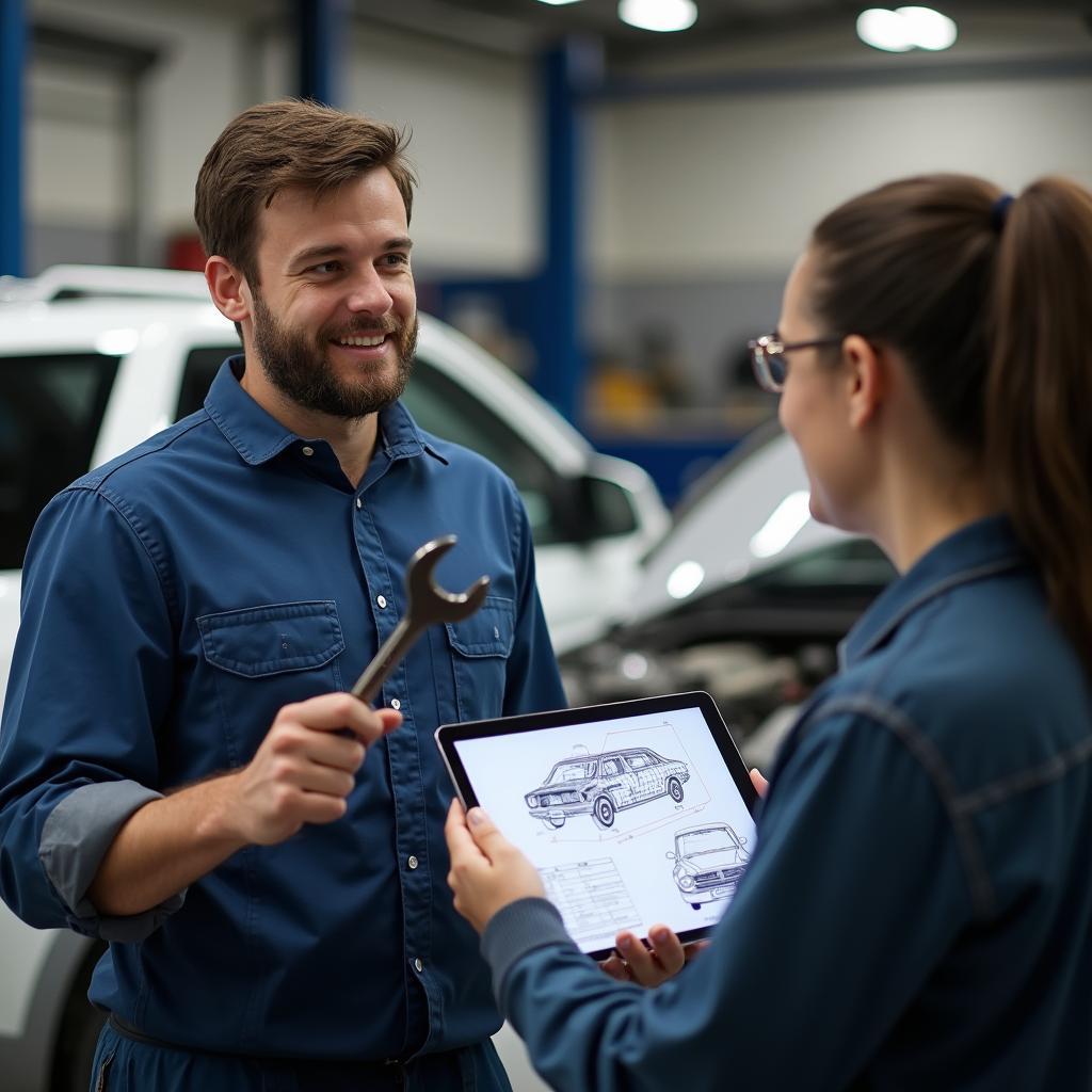 Mechanic Explaining Repair to Car Owner