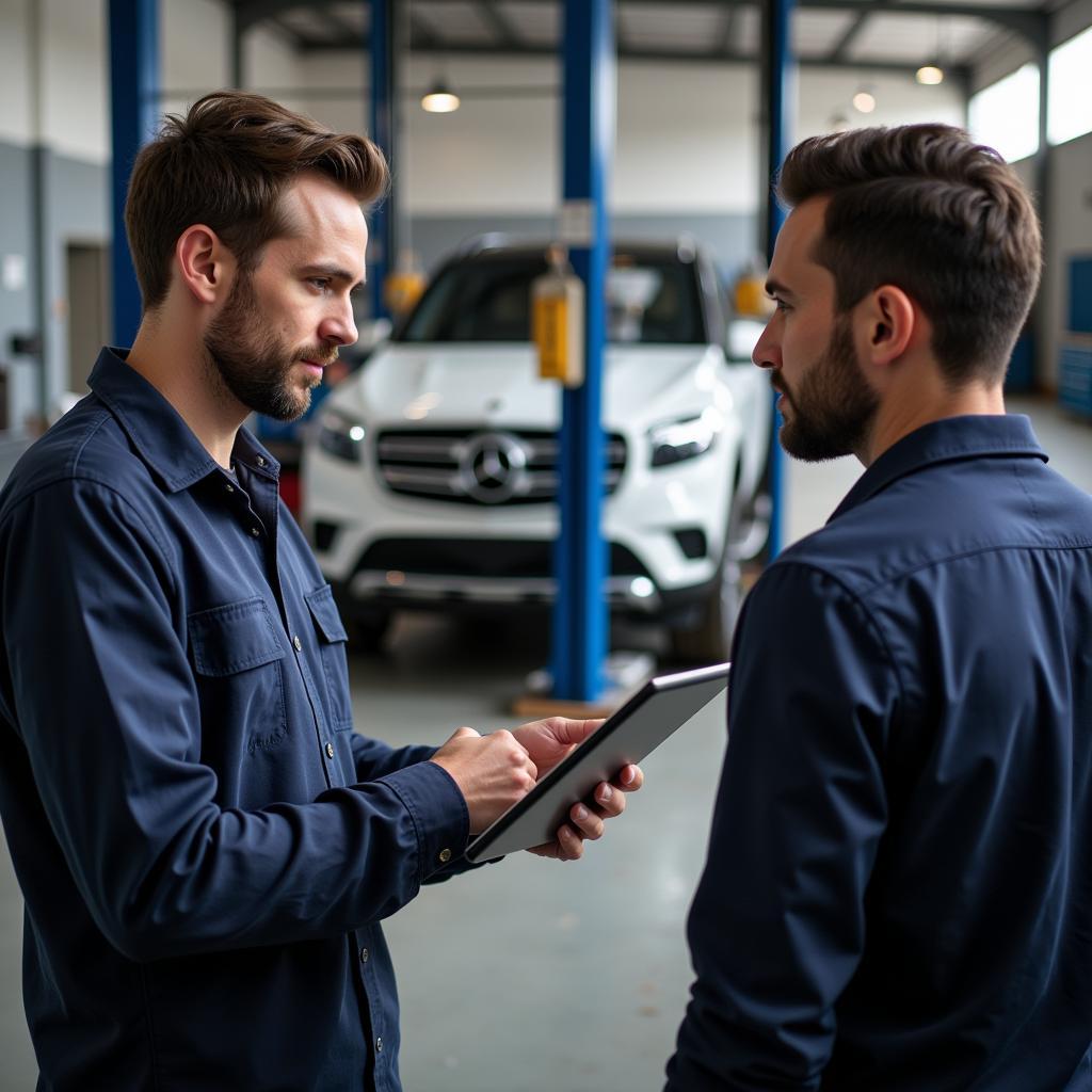 Mechanic Explaining Car Repairs to a Customer