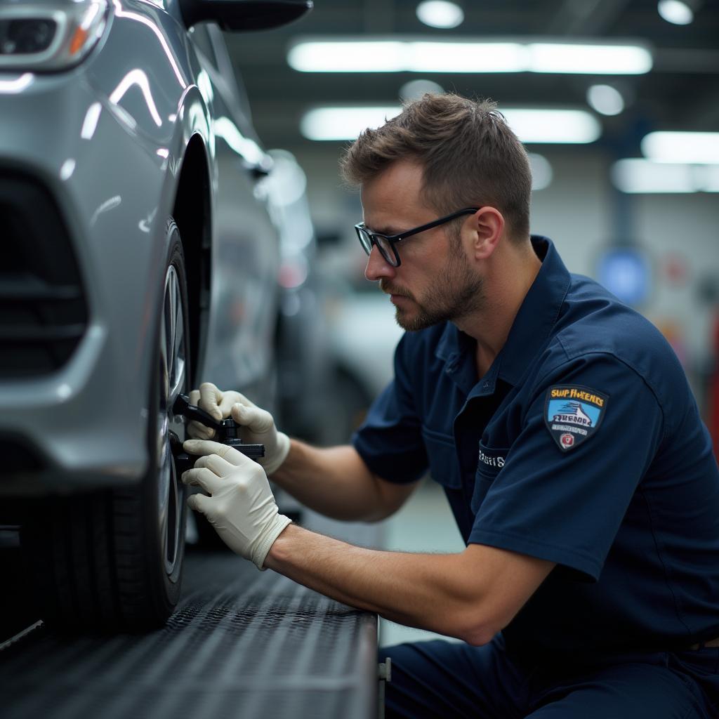 Mechanic Inspecting Alignment