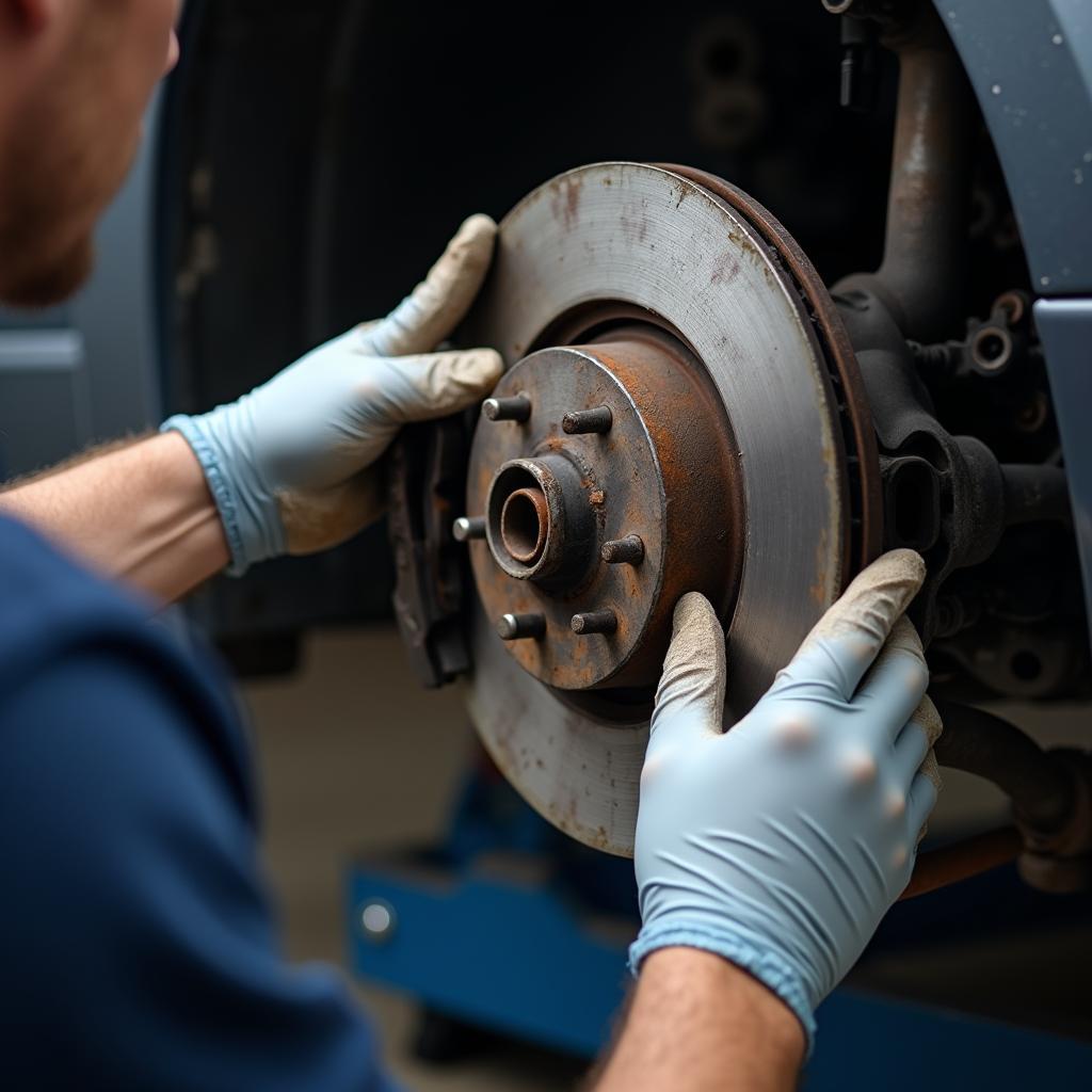 Mechanic Inspecting Brake Discs