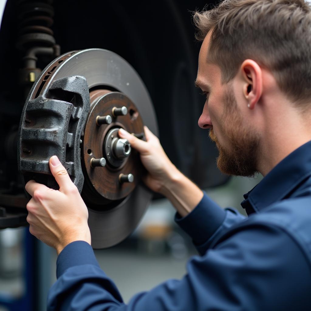 Mechanic Inspecting Brakes