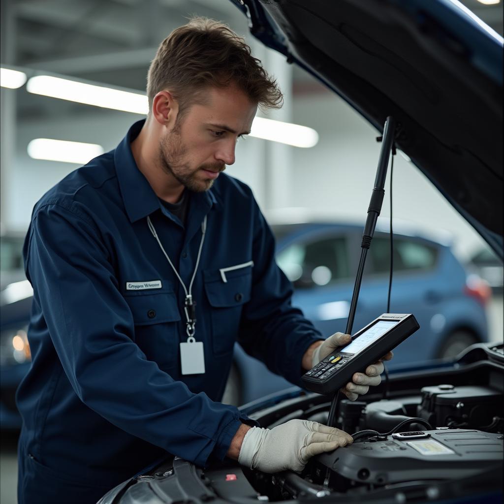 Mechanic Inspecting Car