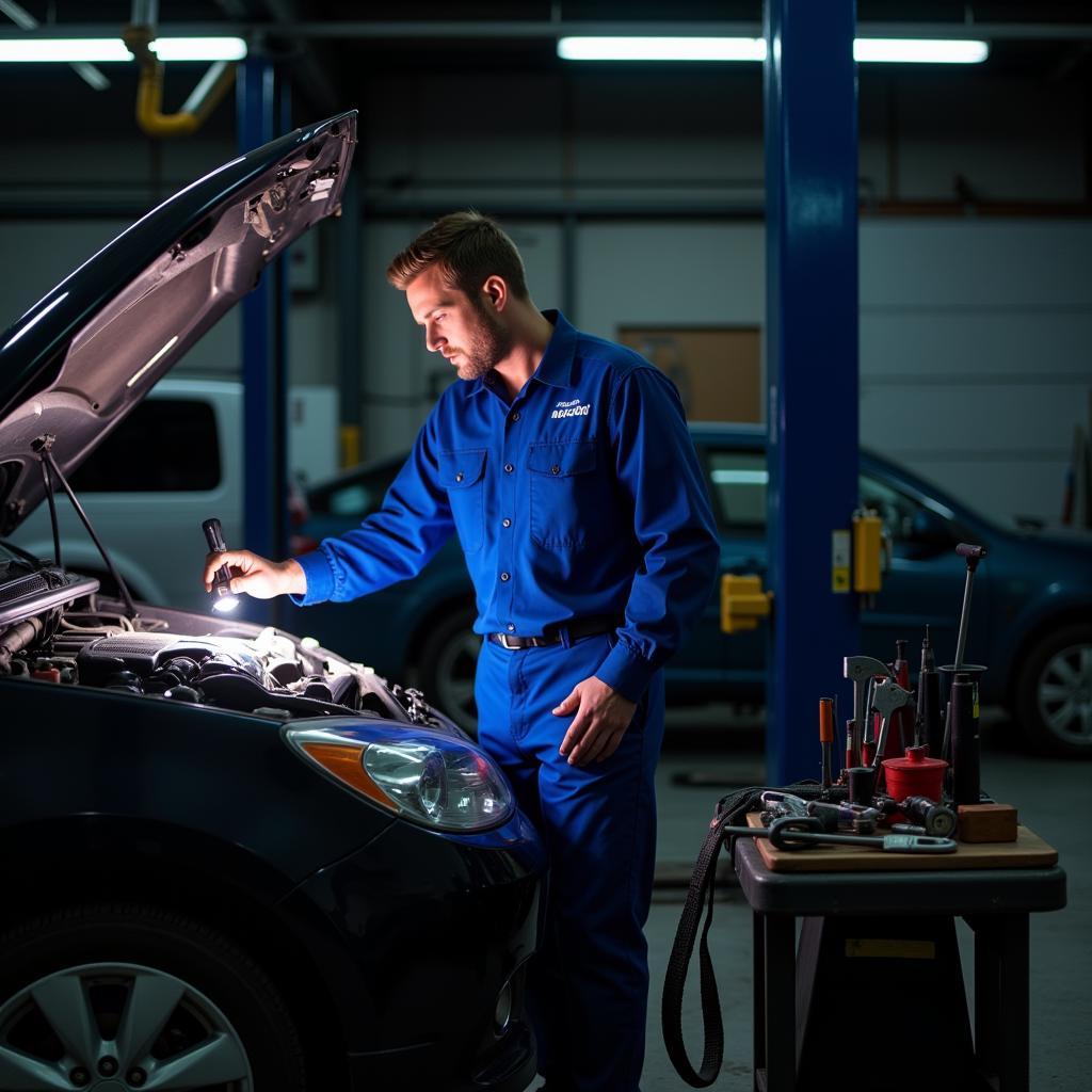 Mechanic Inspecting Car