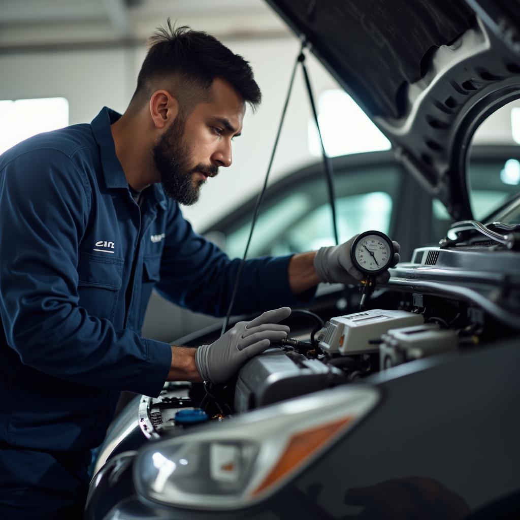 Mechanic Inspecting Car AC