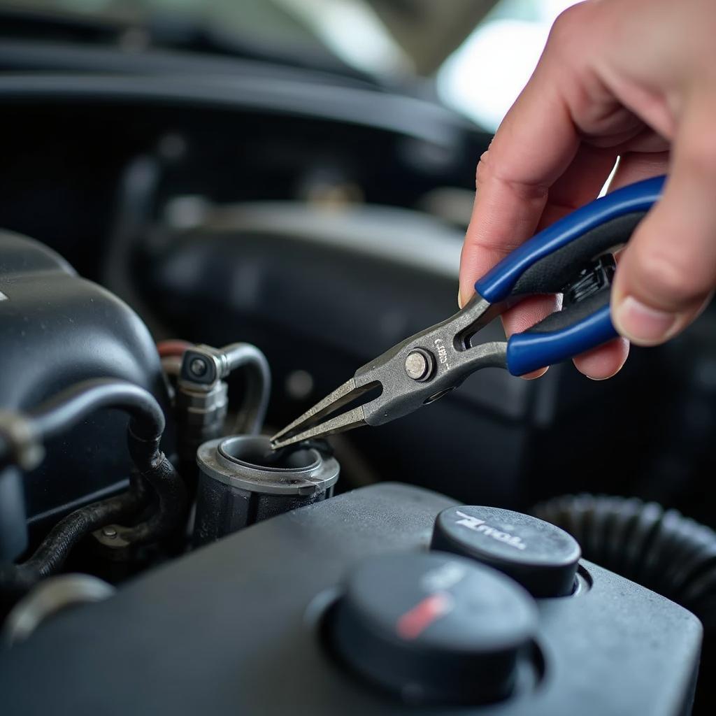 Mechanic Inspecting Car AC System