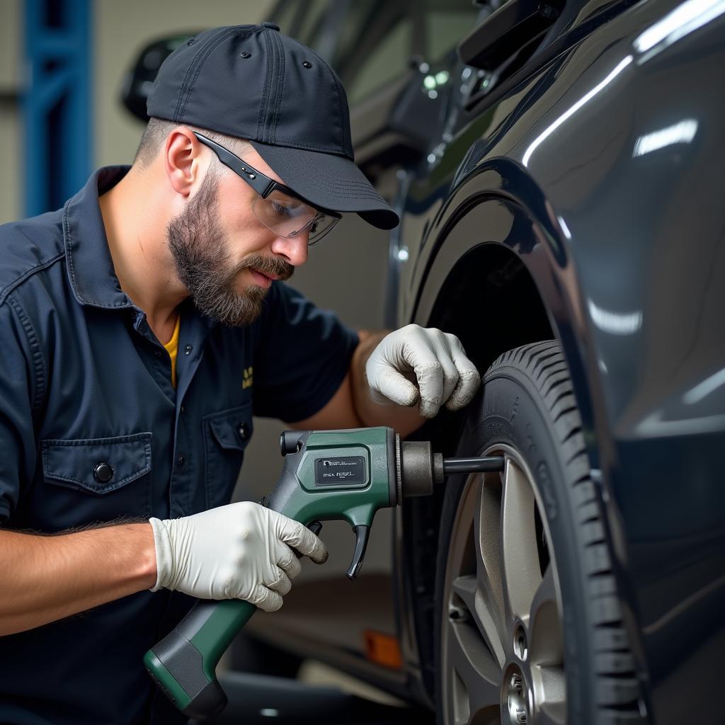 Mechanic Inspecting Car AC System