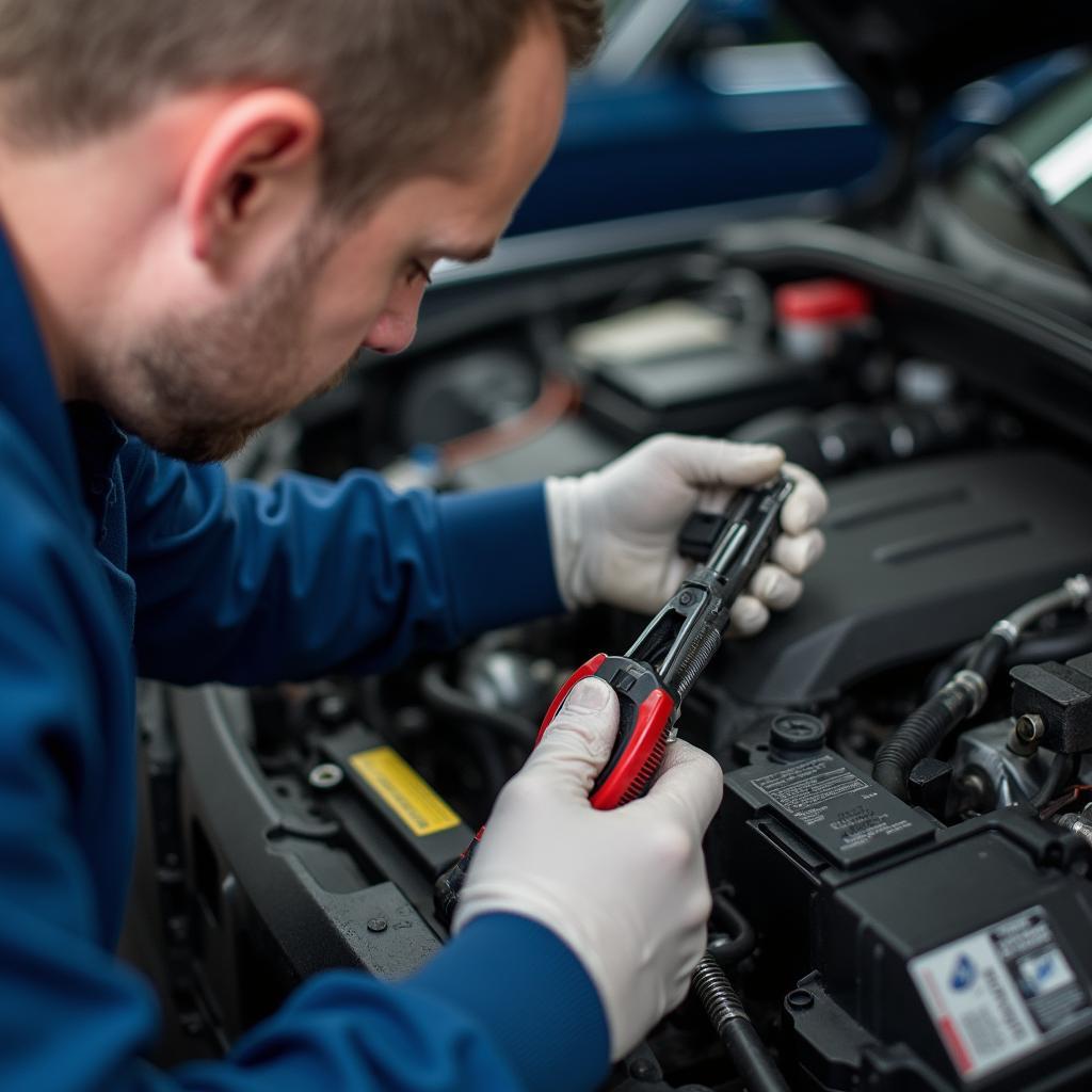 Mechanic Inspecting Car Air Vacuum System