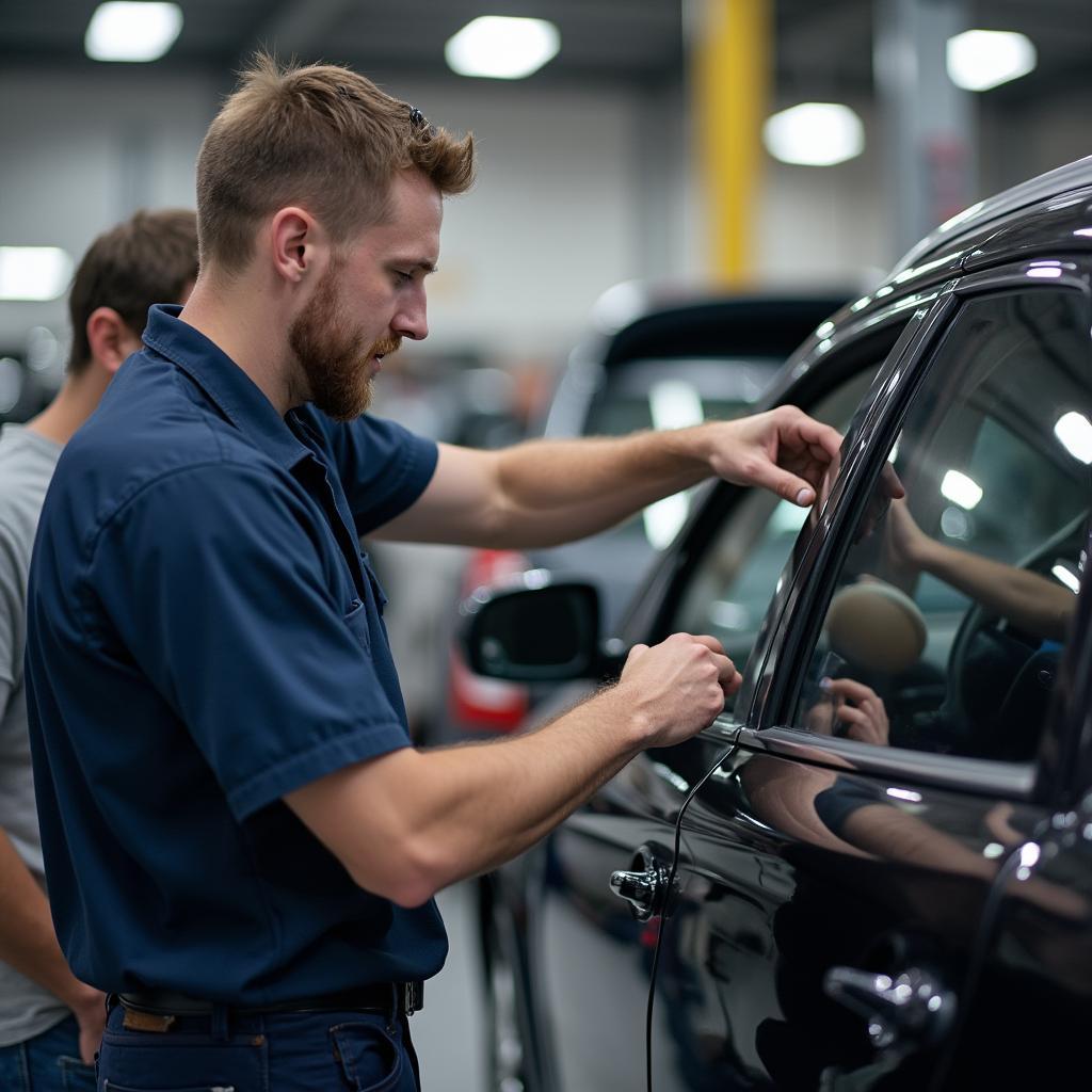 Mechanic Inspecting Car at Fair