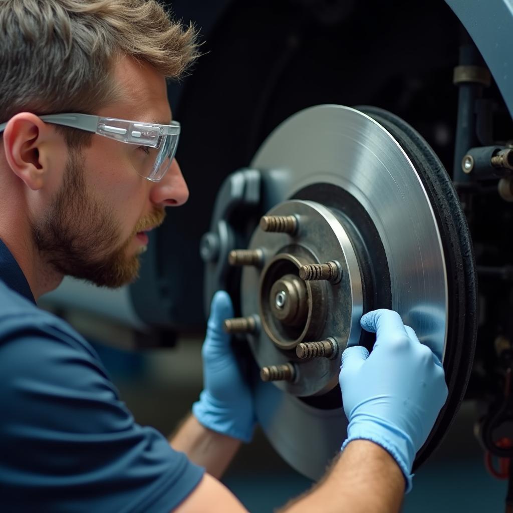 Auto Mechanic Inspecting Car Brakes