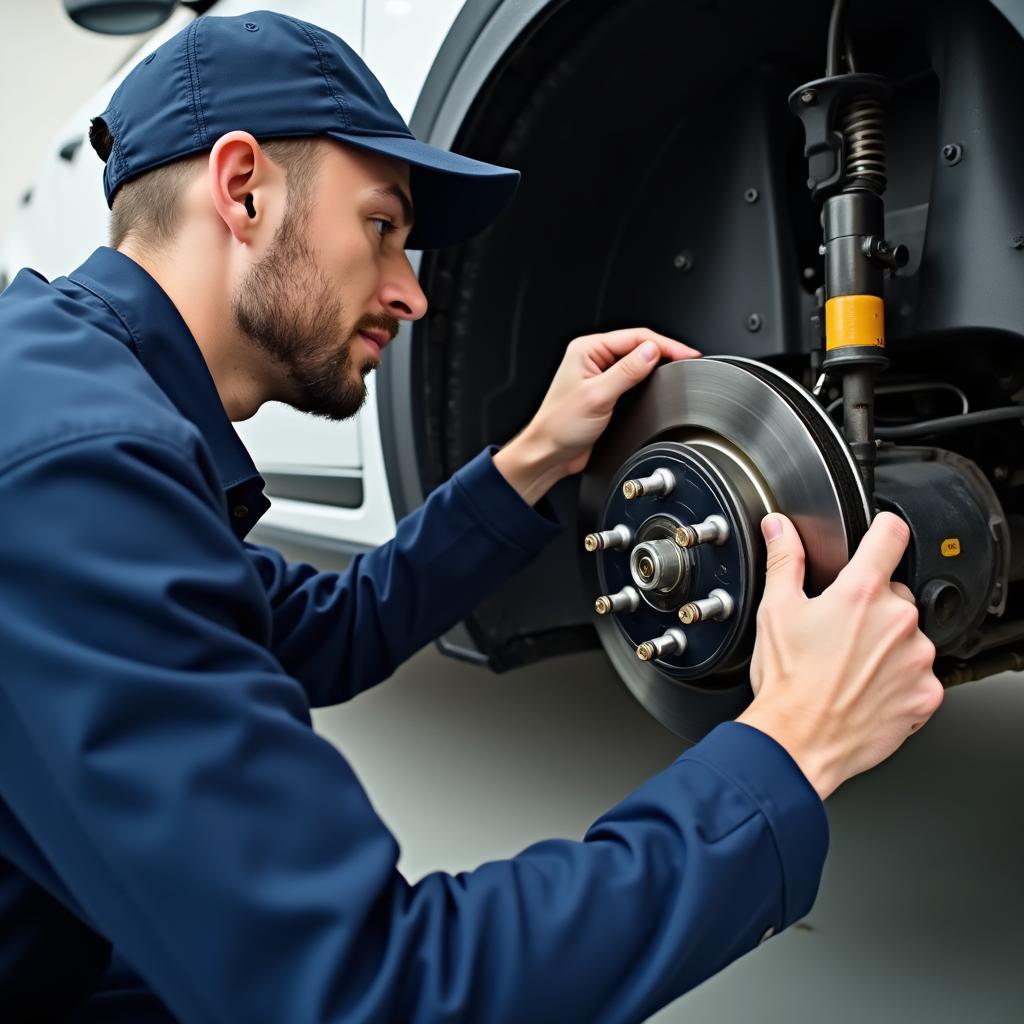 Mechanic Inspecting Car Brakes