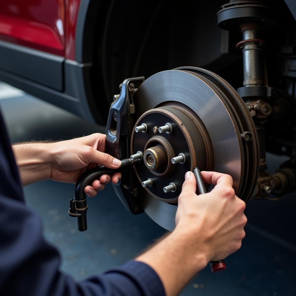 Mechanic Inspecting Car Brakes