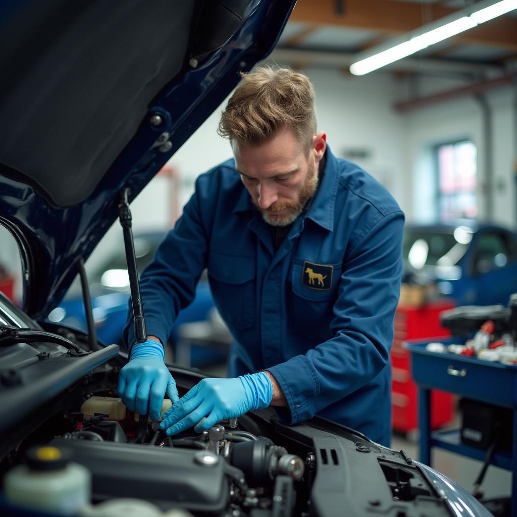 Mechanic Inspecting Car in Bristol, RI