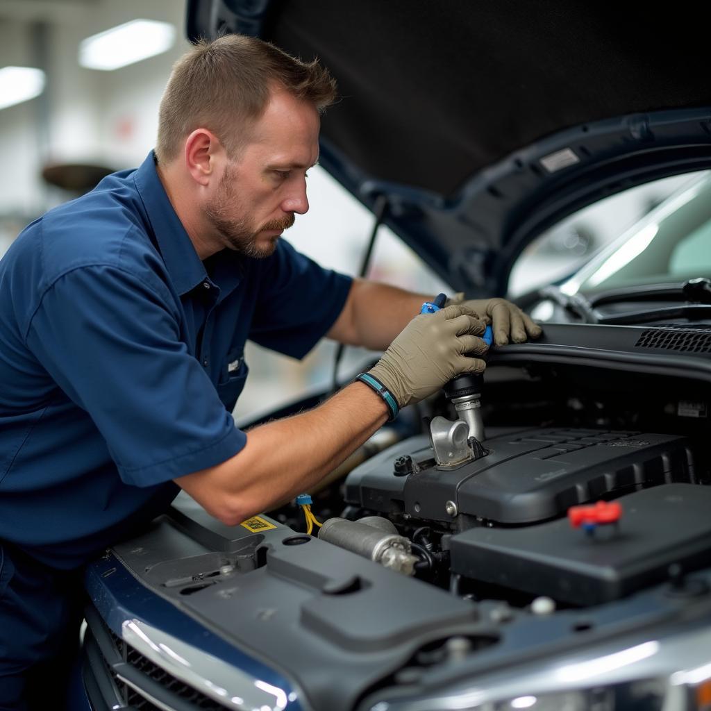 Mechanic Inspecting Car Cooling System