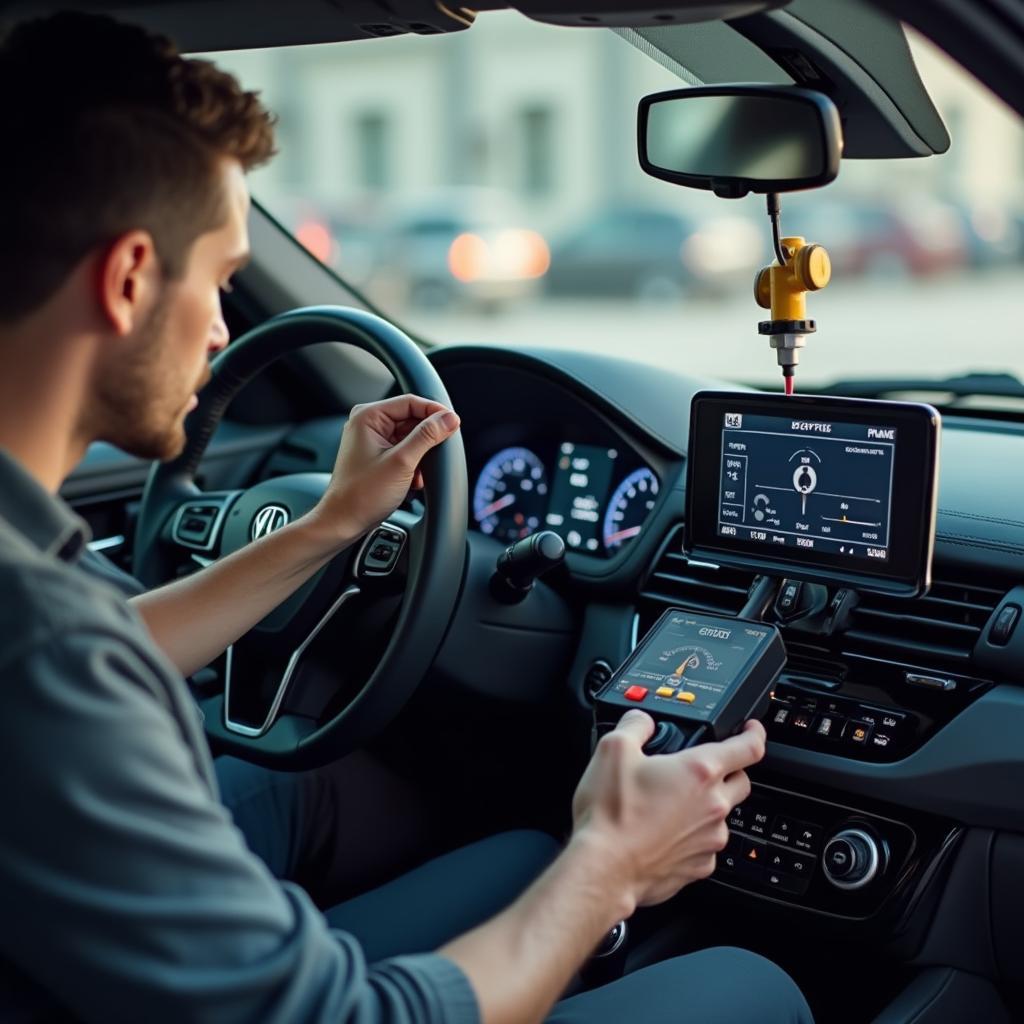 Mechanic Inspecting Car Dashboard