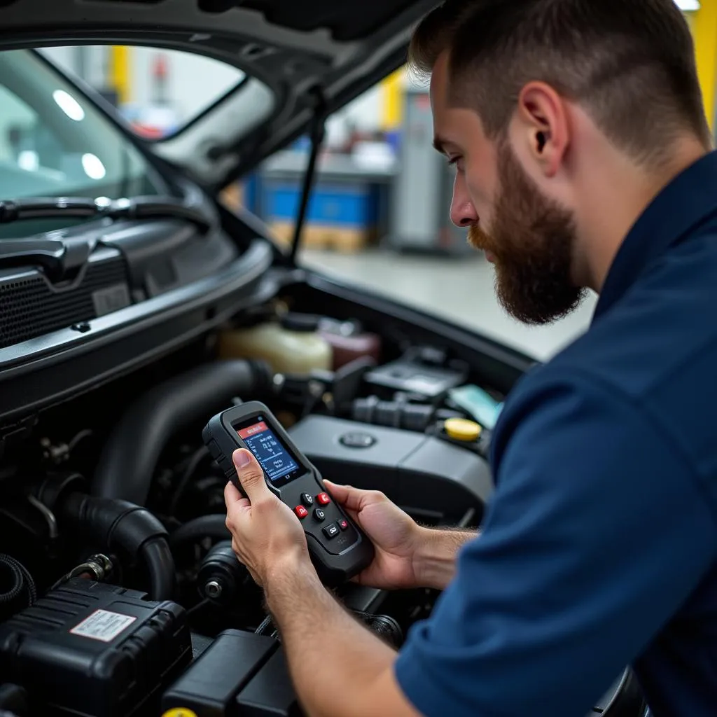 Mechanic Inspecting Car Electrical System