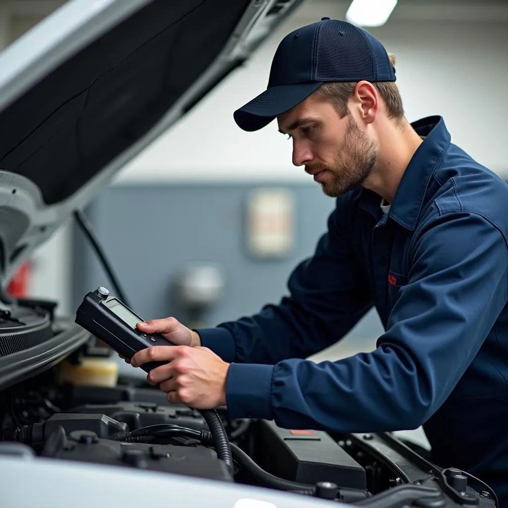 Mechanic Inspecting Car Engine