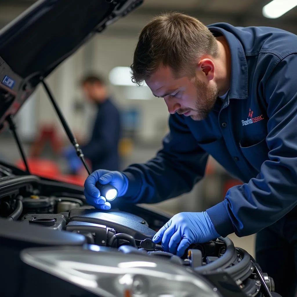 Mechanic Inspecting Car Engine in Summerville