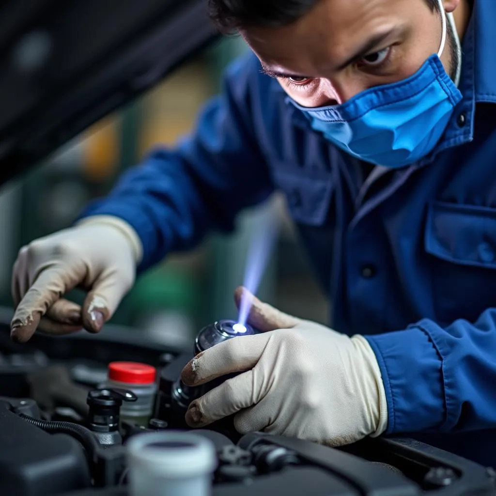 Mechanic Inspecting Car Engine