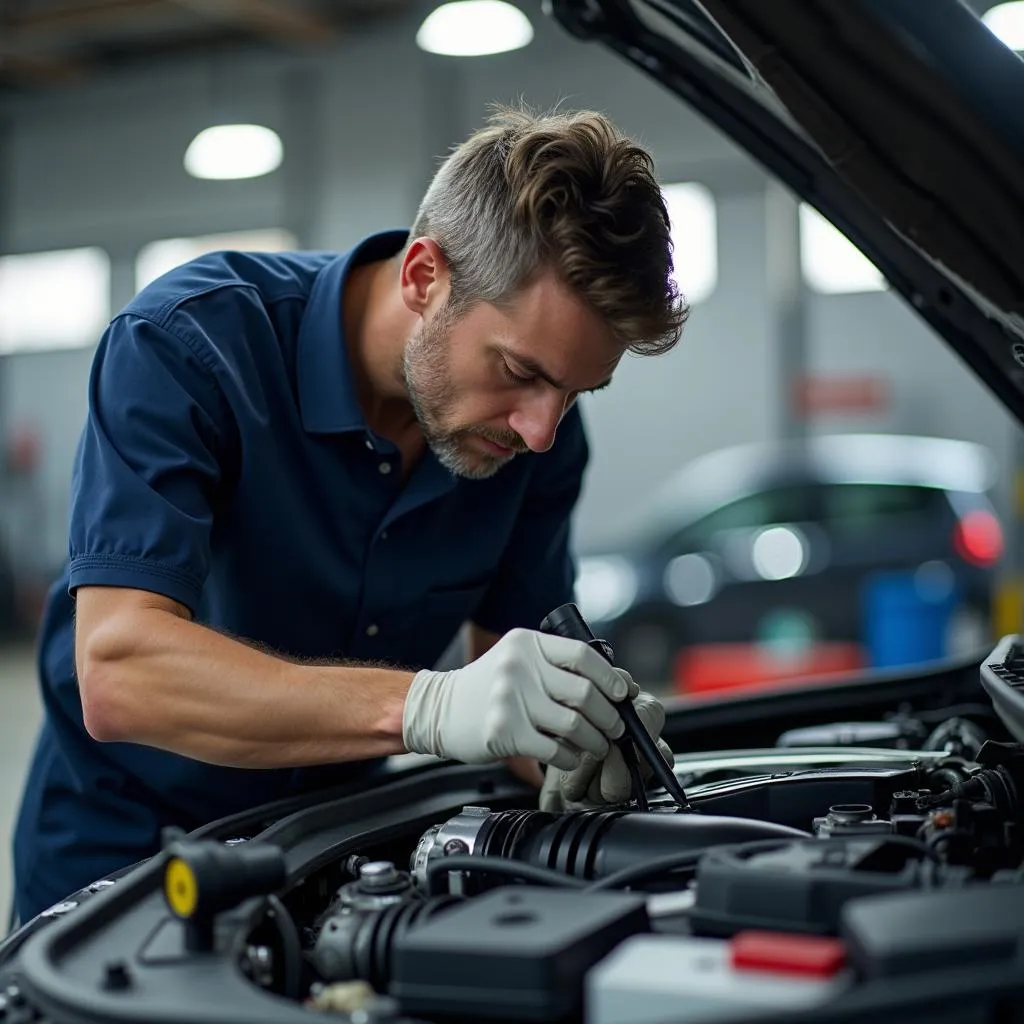 Mechanic Inspecting Car Engine