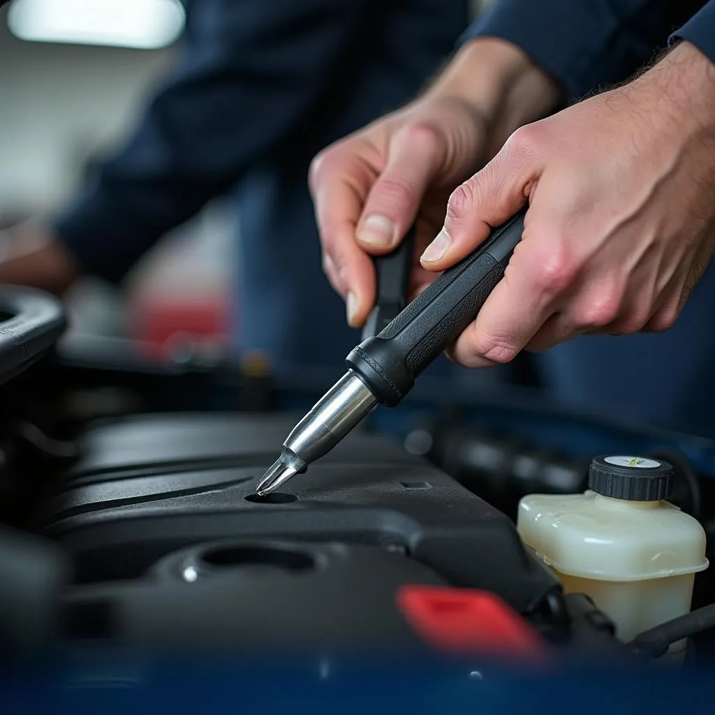 Mechanic Inspecting Car Engine