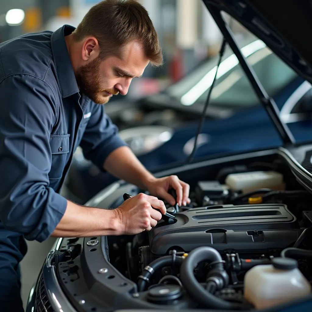 Mechanic Inspecting Car Engine