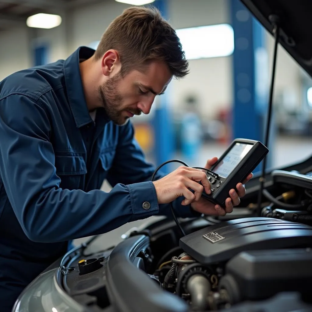 Mechanic Inspecting Car Engine