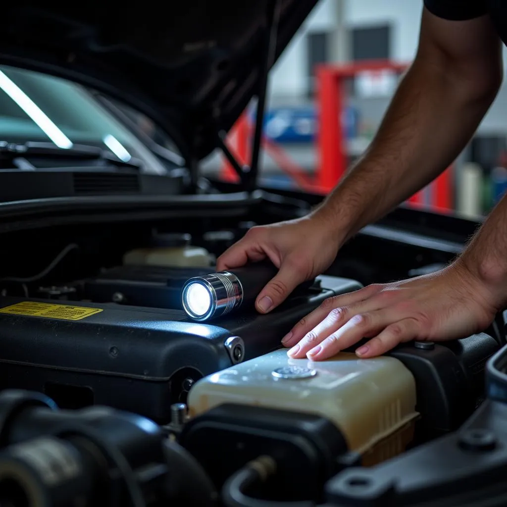 Mechanic Inspecting Car Engine