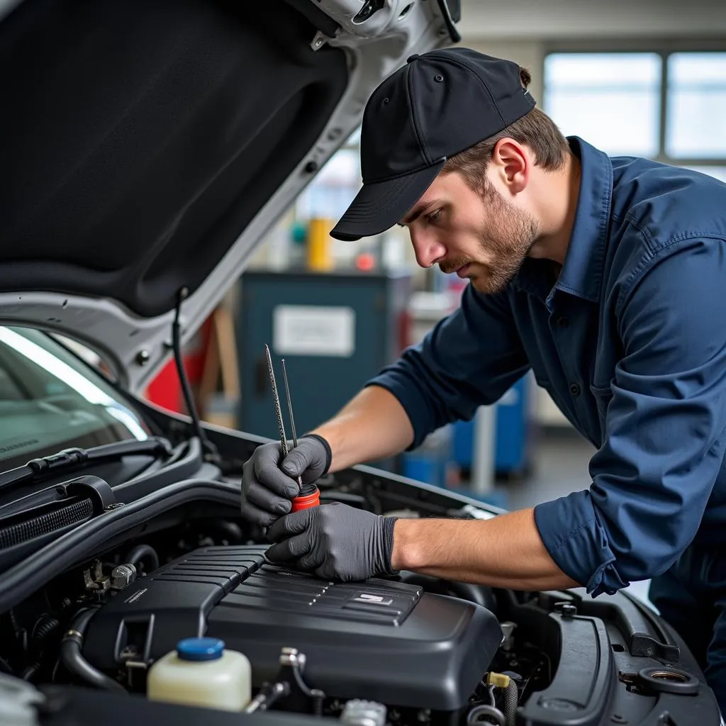 Mechanic Inspecting Car Engine