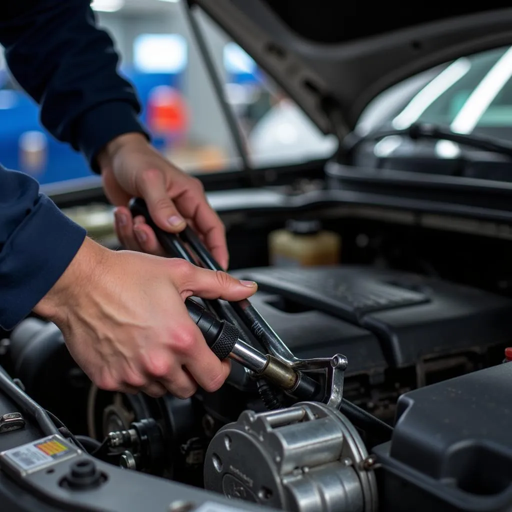 Mechanic Inspecting Car Engine