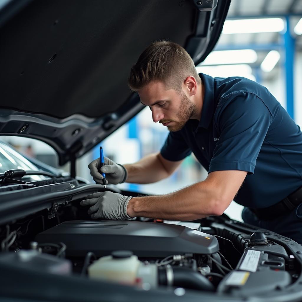 Mechanic Performing a Thorough Engine Inspection