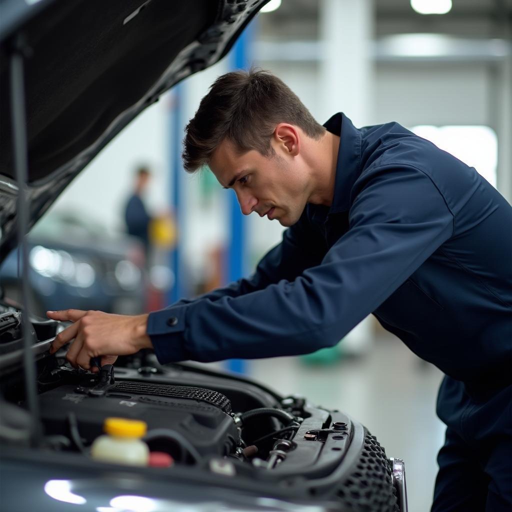 Mechanic Inspecting Car Engine