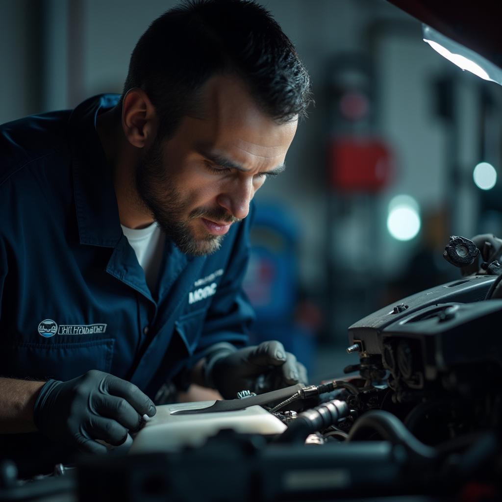 Mechanic Inspecting Car Engine