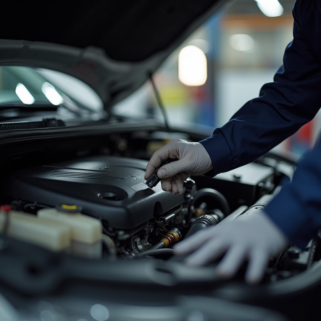 Mechanic Inspecting Car Engine in Grant Road Auto Service