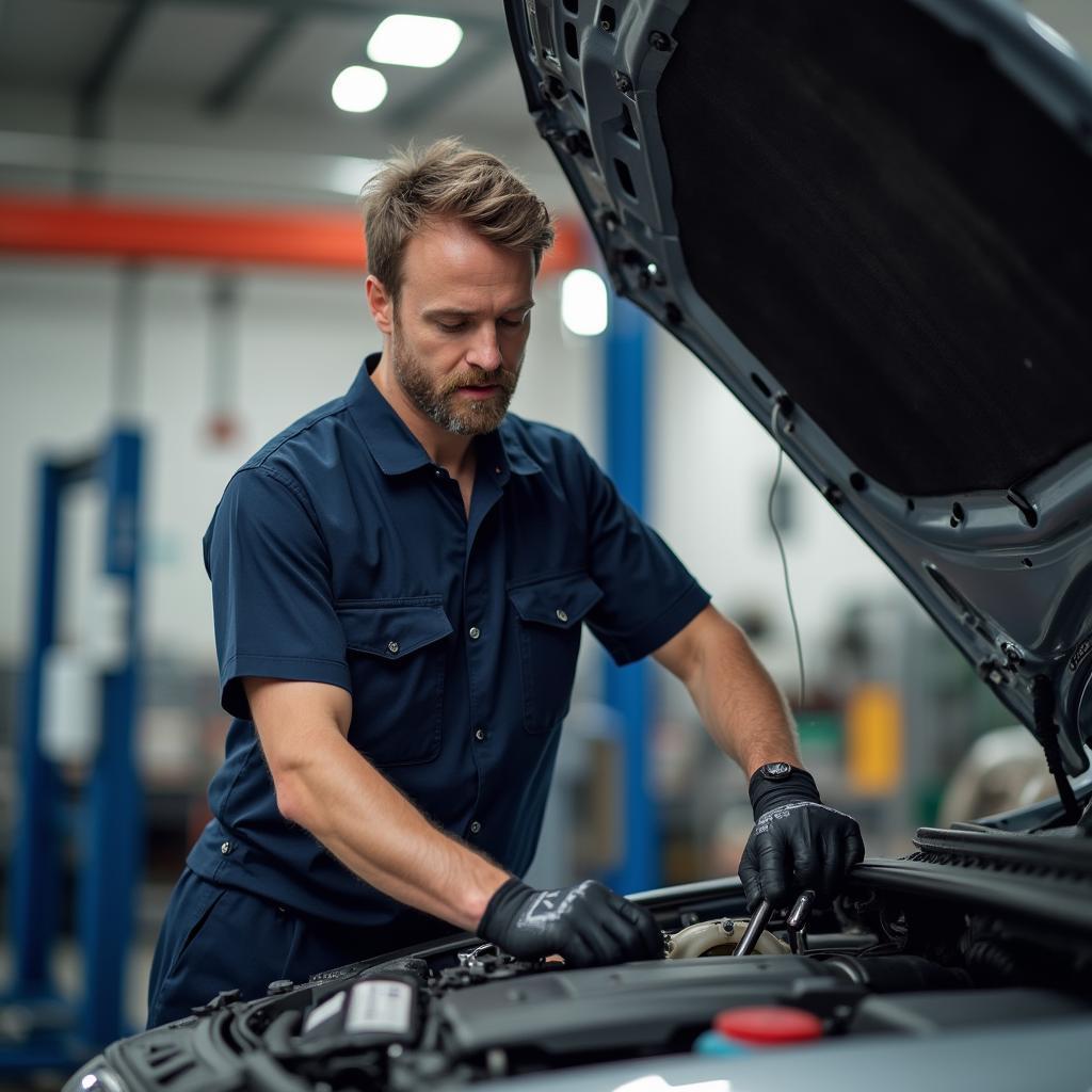 Mechanic Inspecting Car Engine