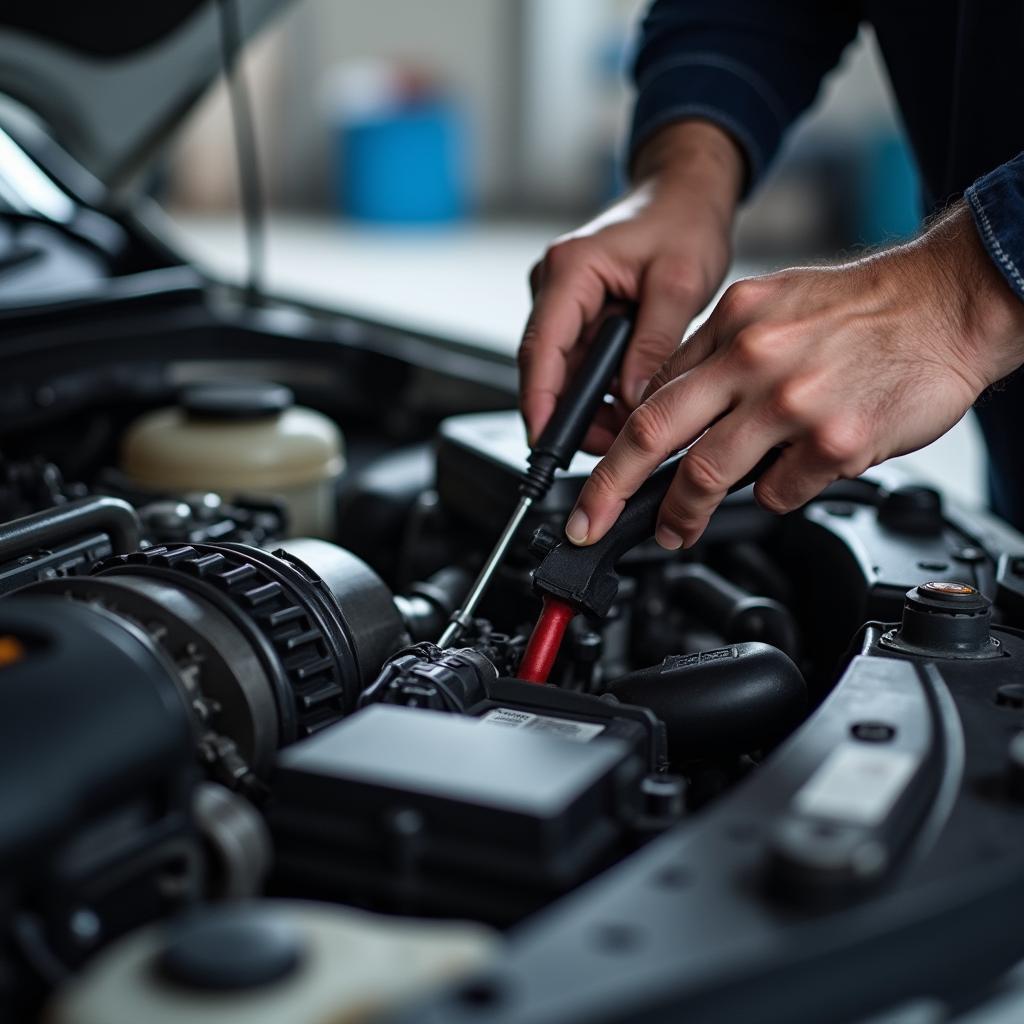 Mechanic Inspecting Car Engine