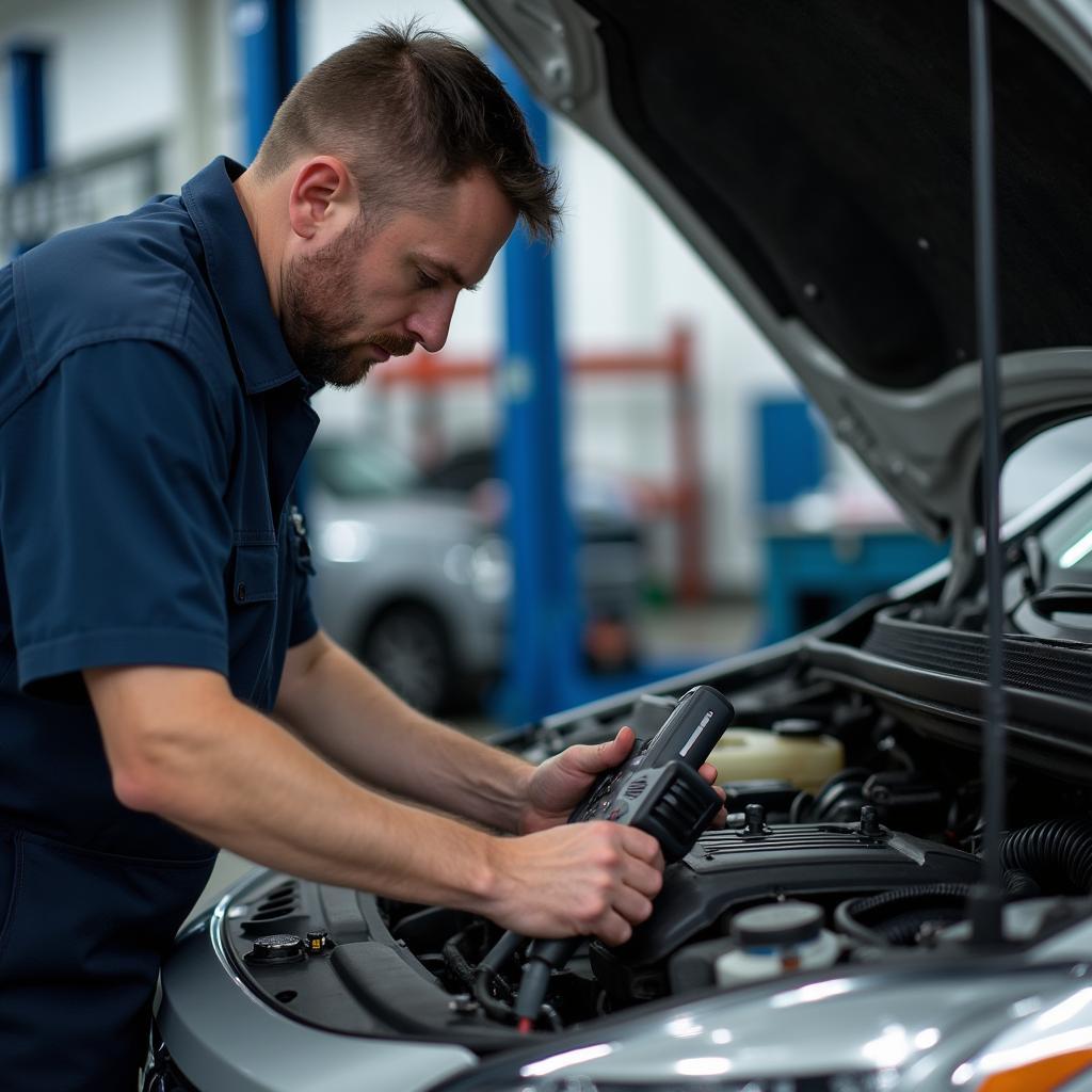 Mechanic Inspecting Car Engine