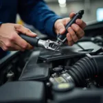 Mechanic Performing a Thorough Car Engine Inspection