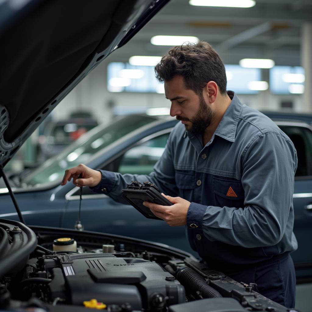 Mechanic Inspecting Car Engine