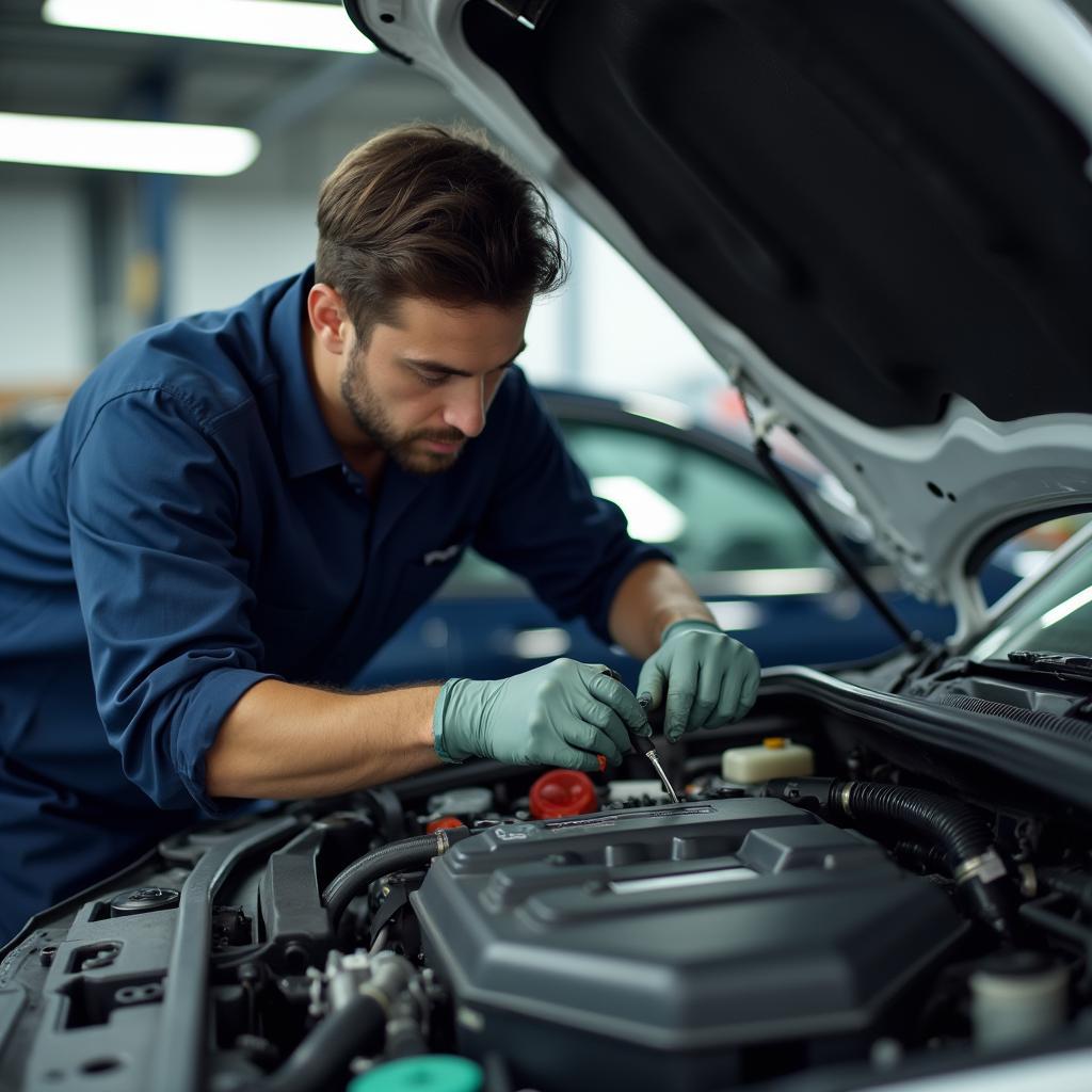 Mechanic Inspecting Car Engine