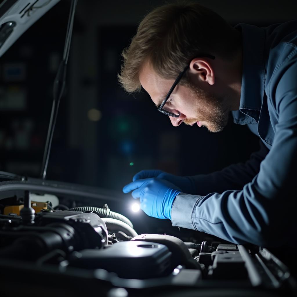 Mechanic Inspecting Car Engine