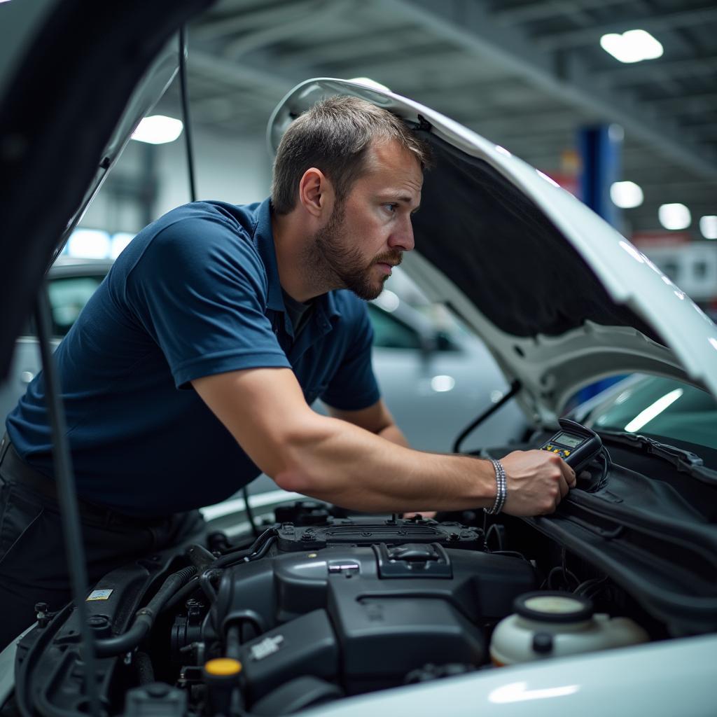 Mechanic Inspecting Car Engine