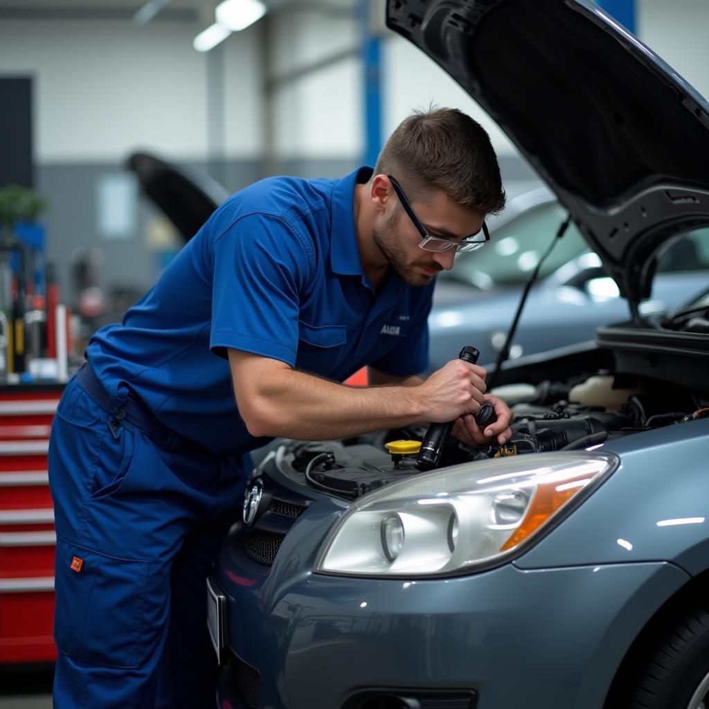 Mechanic Inspecting Car Engine