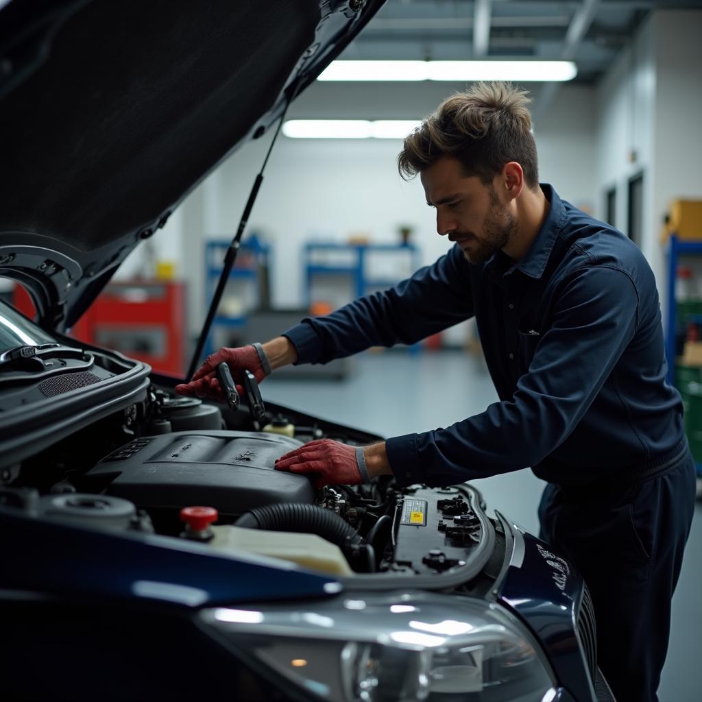 Mechanic Inspecting Car Engine