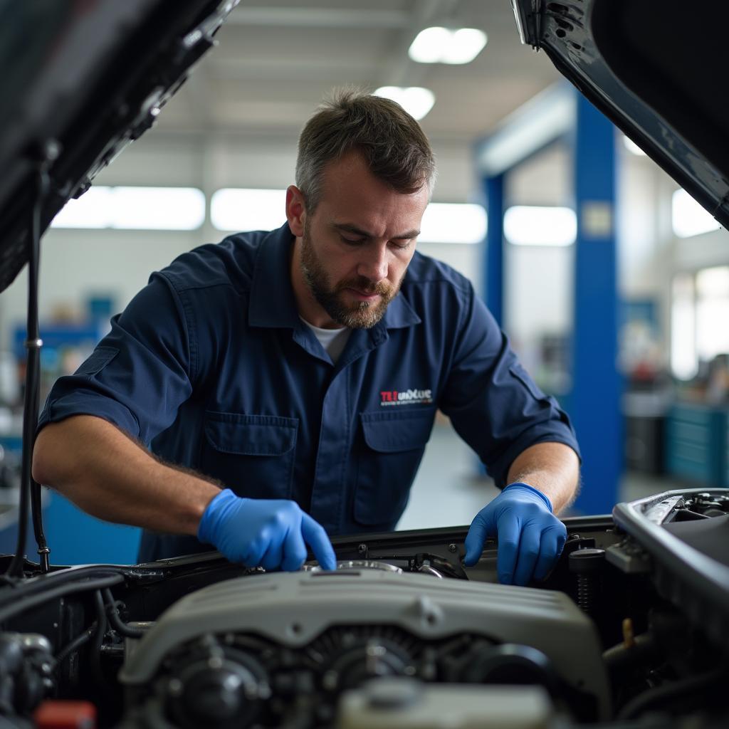 Mechanic inspecting a car engine