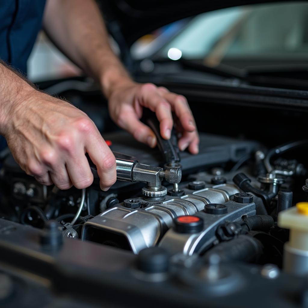 Mechanic Inspecting a Car Engine